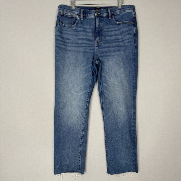 J.Crew Womens Jeans 32 Blue Essential Straight in All-Day Stretch Raw Hem Denim - Picture 1 of 12
